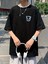 Baskılı Oversize Bisiklet Yaka T-Shirt - Siyah 4