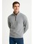 Erkek Dik Yaka Sweatshirt Dik Yaka Yarım Fermuarlı 3 Iplik Şardonlu Pamuk Kumaş - Gri 1