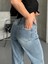 Palazzo Straight Kar Yıkama Jeans Pantolon Mavi D2008 5