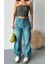 Baggy Taş Enzim Bıyık Yıkama Jeans Pantolon Yeşil Tint D2007 4
