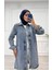 Taşlı Tunik Ceket Kar Yıkamalı Mavi D2516 4
