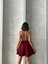 Volanlı Keten Şort Bordo S255058 3