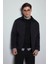 Erkek Oversize Fitilli Yaka Detaylı Kapitone Ceket Siyah 4