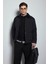 Erkek Oversize Fitilli Yaka Detaylı Kapitone Ceket Siyah 5