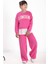 Pembe London Yazılı Nakışlı Kız Çocuk Geniş Paça Eşofman Takımı 22724 2