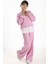 Toz Pembe London Yazılı Nakışlı Kız Çocuk Geniş Paça Eşofman Takımı 22726 4