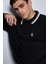 Erkek Oversize Polo Yaka Örgü Desenli Triko Kazak Siyah 2