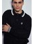Erkek Oversize Polo Yaka Örgü Desenli Triko Kazak Siyah 3
