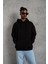 Erkek Düz Kapüşonlu Sweat - Siyah 2