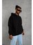 Erkek Düz Kapüşonlu Sweat - Siyah 4