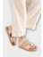 Lastikli Boncuk Detaylı Günlük Kadın Sandalet Pudra - Krem 2