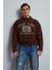 Erkek Oversize Bisiklet Yaka Nakışlı Triko Kazak Kahve 3