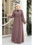 Nakış Işlemeli Gül Kurusu Tesettür Abaya 29114GK 1