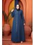 Boncuk Detaylı Indigo Mavisi Tesettür Abaya 26331IM 4