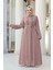 Boncuk Işlemeli Pudra Tesettür Abaya 29118PD 1