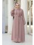 Boncuk Işlemeli Pudra Tesettür Abaya 29118PD 2