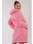 Kadın Pembe Renk Welsoft Kumaş Kapüşonlu Cepli Kuşaklı Midi Boy Sabahlık C9T5N0603 2