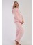 Kadın Pembe Renk Welsoft Kumaş Uzun Kollu Bisiklet Yaka Rahat Pijama Takımı C1T6N0603 3