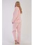Kadın Pembe Renk Welsoft Kumaş Uzun Kollu Bisiklet Yaka Rahat Pijama Takımı C1T6N0603 4