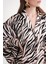 Zebra Desen Bol Kesim Dikiş ve Düğme Detaylı Uzun Elbise 94614 5