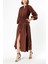 Kahve Beli Lastikli Büzgülü Uzun Elbise 93842 1