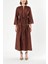 Kahve Beli Lastikli Büzgülü Uzun Elbise 93842 2