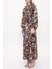 Desenli Beli Lastikli Uzun Elbise 93818 8