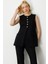 Kadın Önü Düğmeli Kapak Cepli Yelek 5007 Siyah 2