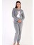 Kadın Gri Melanj Renk Bisiklet Yaka Uzun Kollu Düz Paça Pijama Takımı C0T1N0603 1