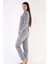 Kadın Gri Melanj Renk Bisiklet Yaka Uzun Kollu Düz Paça Pijama Takımı C0T1N0603 3