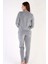 Kadın Gri Melanj Renk Bisiklet Yaka Uzun Kollu Düz Paça Pijama Takımı C0T1N0603 4