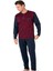 6111 Erkek Bordo Uzun Kollu Yakası Düğmeli Pijama Takım 1