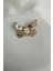 Altın Rengi Çiçek Detay Taşlı Kelebek Broş (4cm) 1