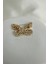 Altın Rengi Çiçek Detay Taşlı Kelebek Broş (4cm) 2