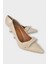 Kadın Fiyonk Tokalı Sivri Burun Topuklu Ayakkabı Bej 2