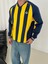 Sarı Lacivert Çizgili 3 Iplik Şardonlu V Yaka Retro Oversize Taraftar Sweatshirt 2