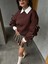 Kadın Kahve 3 Iplik Şardonlu Geniş Kesim Kurdele Detaylı Sweatshirt 28318 2