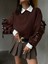 Kadın Kahve 3 Iplik Şardonlu Geniş Kesim Kurdele Detaylı Sweatshirt 28318 4