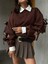 Kadın Kahve 3 Iplik Şardonlu Geniş Kesim Kurdele Detaylı Sweatshirt 28318 5
