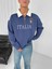 Italıa Logo Nakışlı Mavi Düz Renk Polo Yaka Yarım Fermuarlı Oversize Sweatshirt 2
