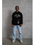 Erkek Baskılı Kapüşonlu Sweatshirt - Siyah 5