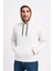 Erkek Üç Iplik Kapüşonlu Kanguru Cepli Sweatshirt Hoodie - Beyaz 4