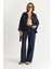Kadın Cep Detaylı Kuşaklı Ceket Wide Leg Pantolon Premium Denim Takım 5