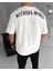 Unisex Bisiklet Yaka Baskılı Oversize T-Shirt - Beyaz 3