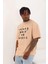 Unisex Oversize Baskılı Bisiklet Yaka T-Shirt - Bej 2
