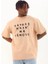 Unisex Oversize Baskılı Bisiklet Yaka T-Shirt - Bej 4