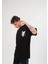 Unisex Bisiklet Yaka Baskılı Oversize T-Shirt - Siyah 3