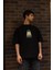 Unisex Bisiklet Yaka Baskılı Oversize T-Shirt - Siyah 1