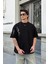 Unisex Bisiklet Yaka Baskılı Oversize T-Shirt - Siyah 1