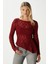 Angel Asimetrik Bordo Uzun Kollu Dantel Top / Bluz 2